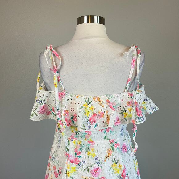 Yumi Kim Floral Cotton Eyelet Lace Dress White Size 12 San Juan A-Line Midi - Picture 6 of 12